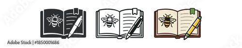 beekeeping apiarist journal notebook open with pen and bee sketch