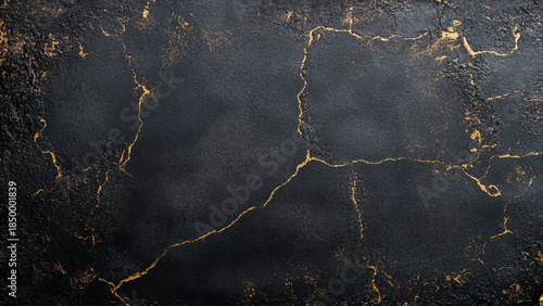 Grunge concrete background with golden crack effect.