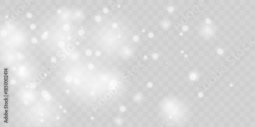 White dust sparkles softly with delicate bokeh highlights. Airy particles float across the scene adding a magical winter touch. Perfect overlay for festive cards and banners vector