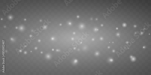 White festive dust glows softly with subtle sparkling highlights. Floating powder adds airy elegance and light motion. Ideal overlay for holiday cards, banners, and backgrounds vector