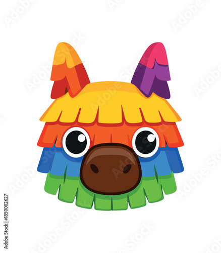 rainbow colorful pinata lama head, flat vector illustration isolated