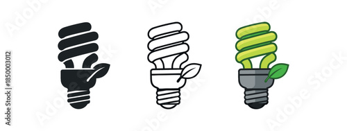 eco sustainability compact fluorescent bulb with tiny leaf