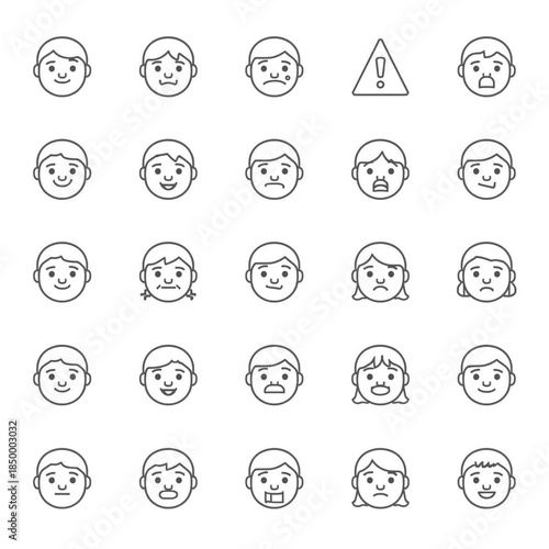 Outline Icons of Human Faces and Emotions expression