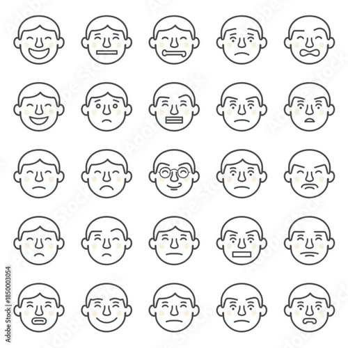Set of Outline Icons Representing Human Emotions and Faces