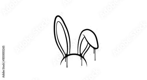 Simple black and white line art of bunny ears with expressive black ink drips and splatters in a graffiti style.