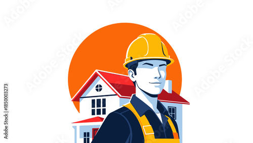 Construction worker in hard hat and overalls standing confidently.