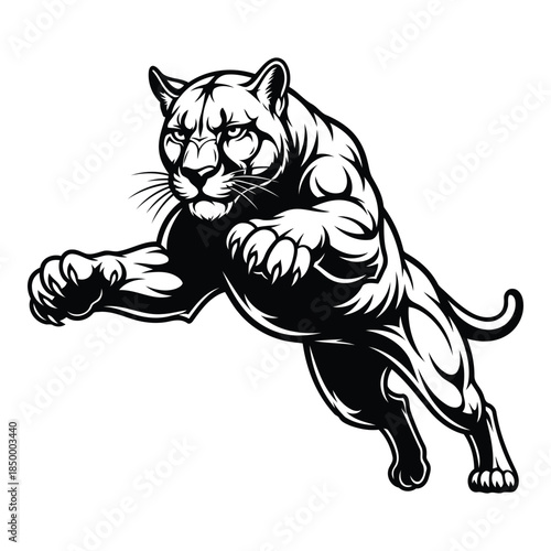 Muscular cartoon panther in aggressive stance with claws out  powerful animal