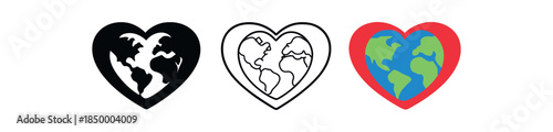 eco nature protection heart shape around simple earth outline