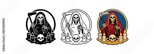 santa muerte lit candles circle with small skull centerpiece