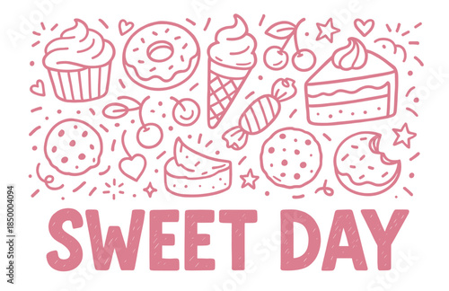 Sweet day celebration with desserts and treats illustration