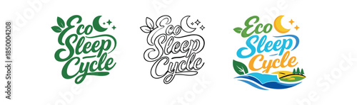 lettering three text only designs with phrase eco sleep cycle