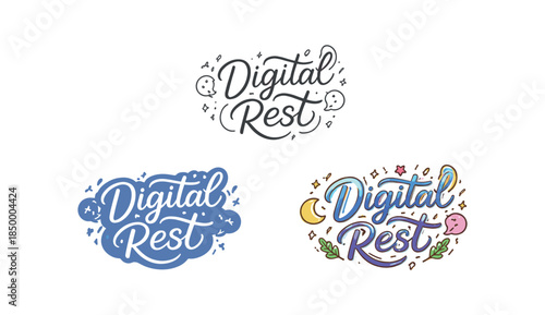 lettering three text only designs with phrase digital rest
