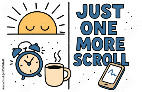 Sunrise motivation and morning routine with alarm coffee and just one more scroll phone