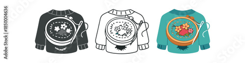 visible mending embroidery hoop repairing hole on sweater with decorative flowers