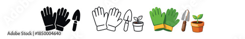 hobby gardening gloves with small trowel and pot