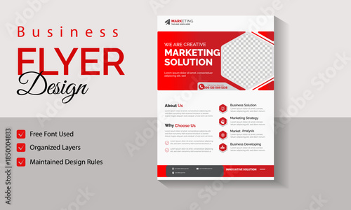 Professional corporate flyer design template with blue colour accent
