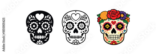 day of the dead decorative sugar skull with flowers and heart