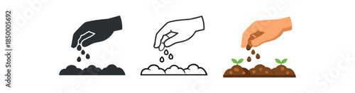 eco nature protection hand sprinkling seeds into soil row