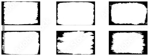 Grunge photo frames set templates. Ink paint border with rough edges