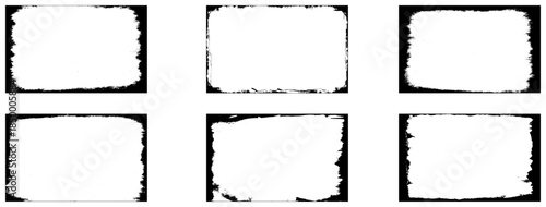 Photo grunge frames stories set template. Ink paint edges punk border for social media poster. Retro textured overlays. Rectangular old black cadre on white background. Vector design illustration.