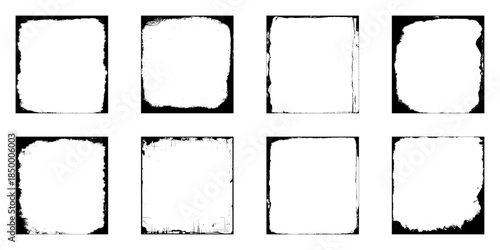 Collection of eight grunge black square frame.