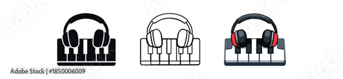 hobby digital piano keys with headphones resting on top