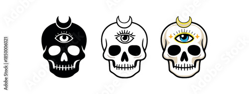 sacred skull skull with third eye symbol and small crescent