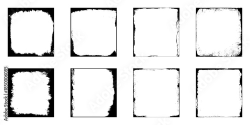 Collection of eight grunge black square frame.