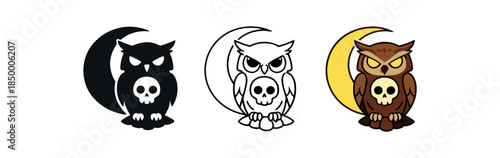 psychopomp owl with skull marking on chest and moon behind