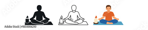 morning routine person meditating on mat with candle beside
