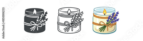 candle making dried lavender sprigs tied to candle jar decoration