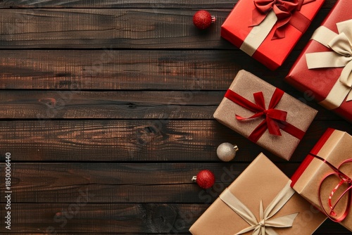 christmas gift box on wooden background