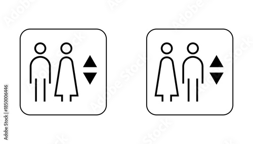 Male and Female Restroom Elevator Direction Icon with Accessibility Symbols