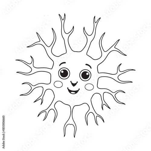 Cute Cartoon Neuron Cell Line Art for Coloring Book