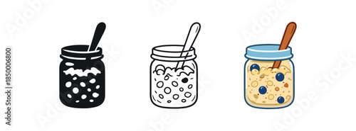 morning routine jar of overnight oats with wooden spoon