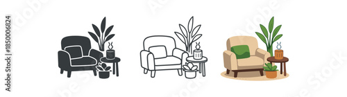 slow living peaceful corner with indoor plants and bamboo diffuser