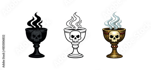 occult relic chalice with skull carving and smoke rising