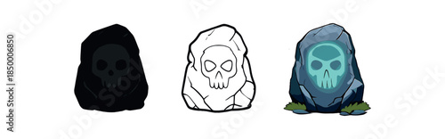 occult relic rune stone with faint skull symbol glowing