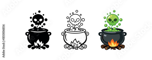 alchemy potion cauldron with bubbles forming skull shape
