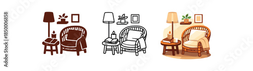 slow living home corner with rattan chair book candle and soft light