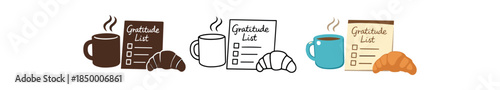 slow living ceramic mug and croissant near handwritten gratitude list