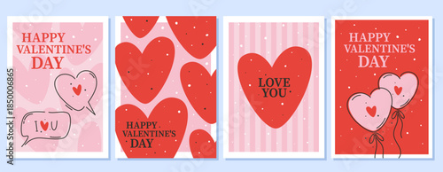 Set of backgrounds for Valentine's Day. Hearts and the inscription love you. Vector illustration for poster, cover, advertisement.