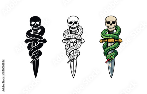 occult relic dagger with serpent and skull handle