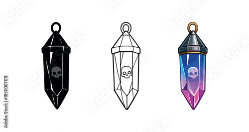 witchcraft relic crystal pendant with tiny skull reflection