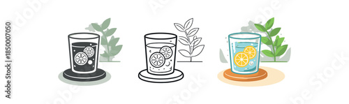 mindful home glass of lemon water on table with green plant reflection behind