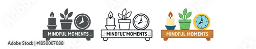 mindful home shelf labeled mindful moments with candle plant and clock decor
