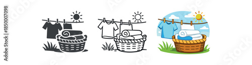 mindful home basket of fresh linens and wooden peg clothesline sunlight