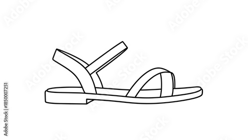 Simple Black Line Drawing of Sandal.