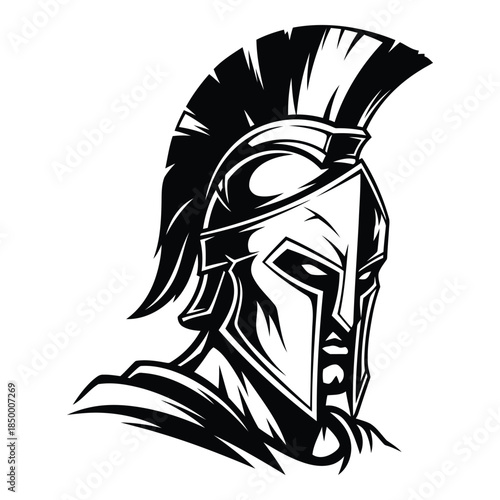 Illustration of a Spartan warrior wearing a helmet  profile view