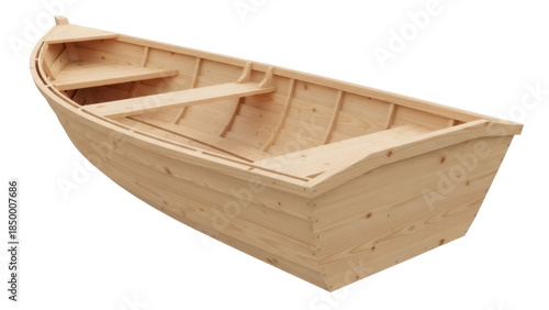 Photos Wooden rowboat PNG isolated on transparent background, small light-colored boat